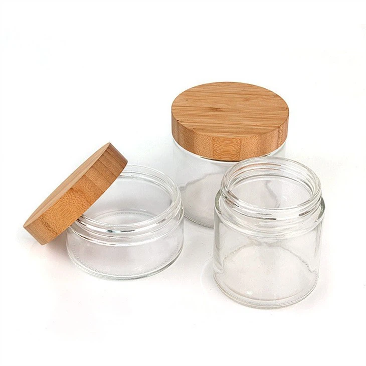 Bamboo Cap Empty Clear Glass Jar